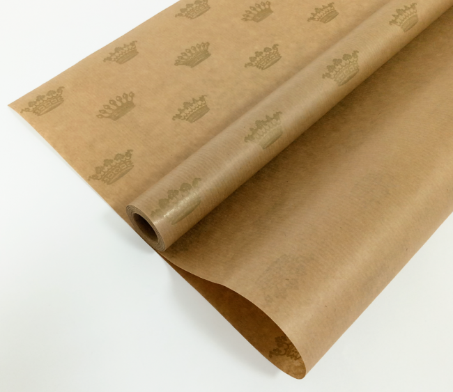 Бумага подарочная в рулоне (крафт) "Короны золото"