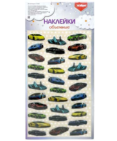 Наклейки "Спорткар" объемные ПВХ, 21*10 см, 32шт на листе, CM-7004 (20/2000)