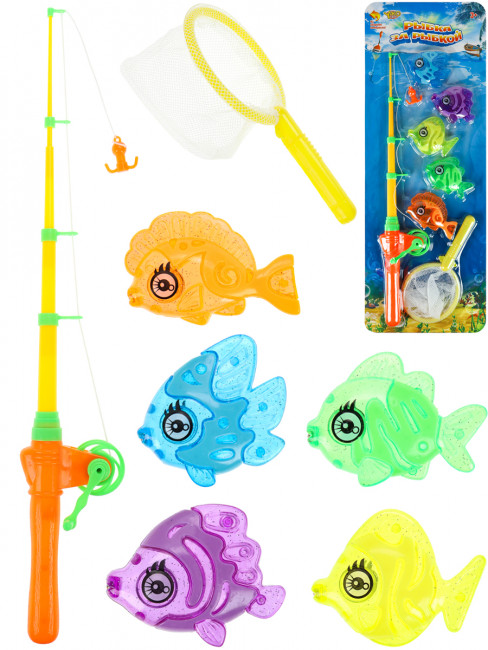 Рыбалка пластиковая "Большой улов": 5 рыбок,1 удочка,1 сачок, Рыжий Кот/M1500-14