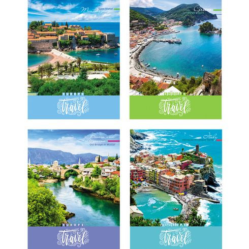 Тетрадь для записей со сменным блоком 160л. А5 "Тур по Европе" (ассорти) ламинация, круглый корешок, индивидуальная упаковка