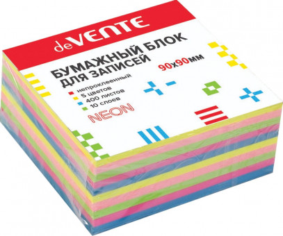 Блок 9*9см 40л для записей бумажный, 5 неоновых цветов10 слоев, deVENTE/2012703