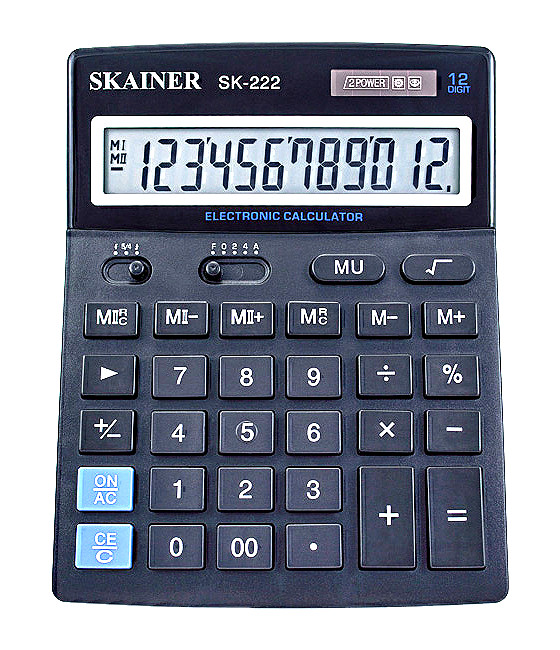 Калькулятор настольный 12-разрядный, большой, чёрный, размер: 140 x 176 x 45 мм (Skainer) (10/40)