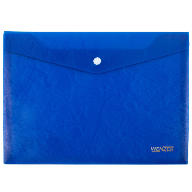 Папка-конверт на кнопке A4 WENZER OFFiCE "Premier", 180 мкм, волокно, синяя (20/100)