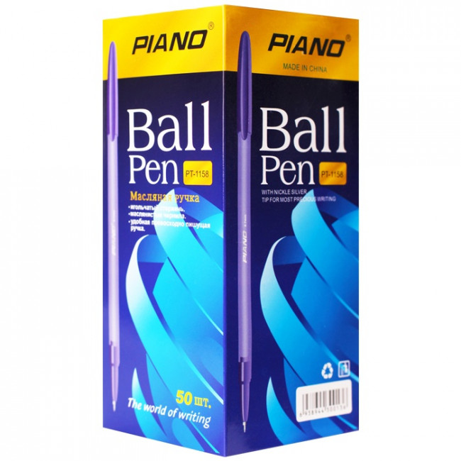 Ручка шариковая 0,5мм синяя "Piano Сorrect", на масляной основе, полупрозрачный флюоресцентный корпус, PIANO/PT-1158 (50)