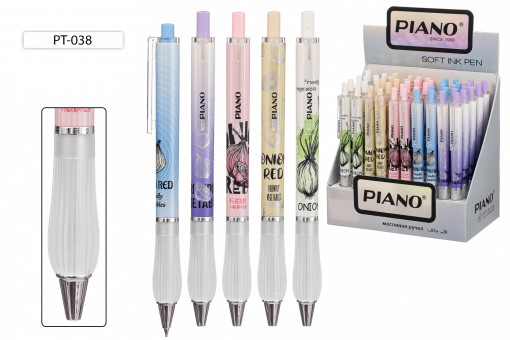 Ручка автоматическая, чернила синие, на масляной основе, резиновый фигурный держатель, PIANO/PT-038 (50)