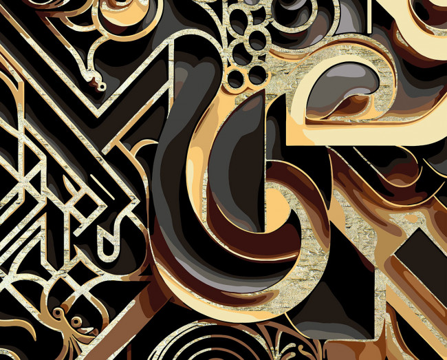 Картина по номерам 50 х 40см с поталью "Золотой иероглиф" на холсте, ФРЕЯ/PNB/PLPT-244