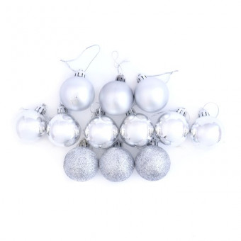 Елочное украшение 4 см "Шар" серебро, с глиттером, глянец, матовый,12 шт, Микрос/ч10410