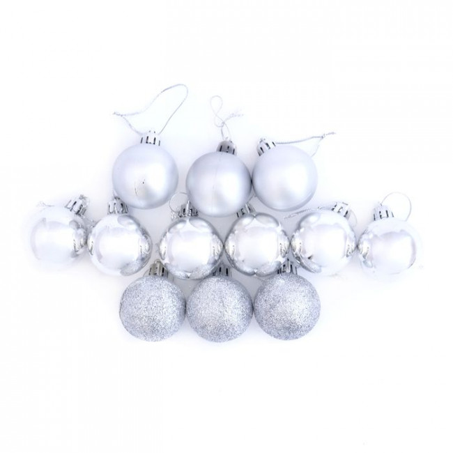 Елочное украшение 4 см "Шар" серебро, с глиттером, глянец, матовый,12 шт, Микрос/ч10410