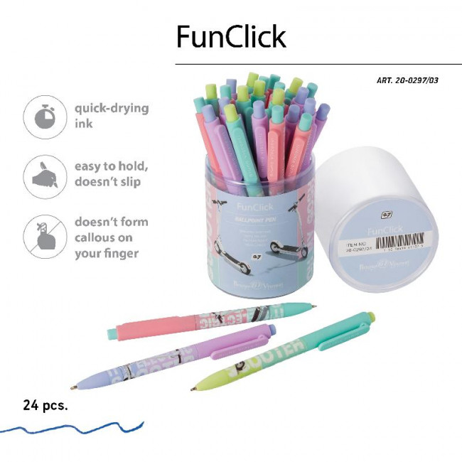 Ручка автоматическая 0,7мм синяя "FunClick. Самокат", 3 вида ассорти, BV/20-0297/03 (27)