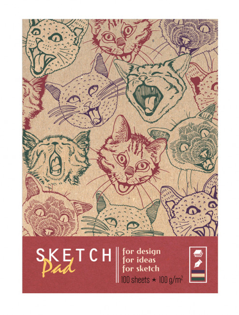 Скетчбук А5 переплёт твёрдый 100л. "Angry cat" ламинация матовая белый блок