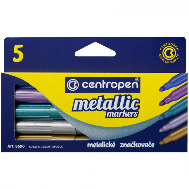 Набор маркеров для декорирования Centropen "Metallic Markers" 5цв., металлик, пулевид., 2-3мм, карт. (10)