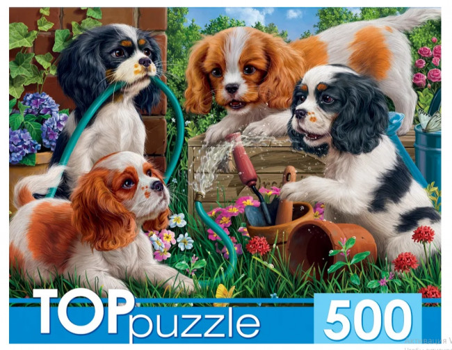 Пазлы 500 элементов "Щенки спаниеля в саду", TOPpuzzle /ХТП500-5726