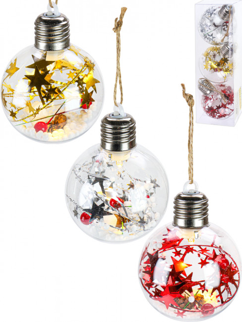 Набор LED-шаров 8см "Снежный лес" 3 шт, на батарейках, MILAND/НУ-2922
