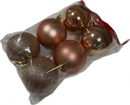 Елочное украшение шар шампань 8см, матовый, глянец, глиттер, 6 шт, Микрос/ч54275
