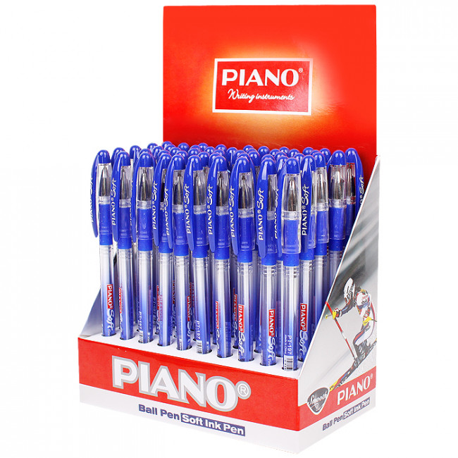 Ручка шариковая 0,5мм синяя "Piano Soft", на масляной основе, прозрачный корпус, PIANO/PT-197 (50)