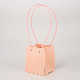 Сумка-кашпо картон с ручками 11,5х10,5см, H=13см, HH=36см, светло-розовая