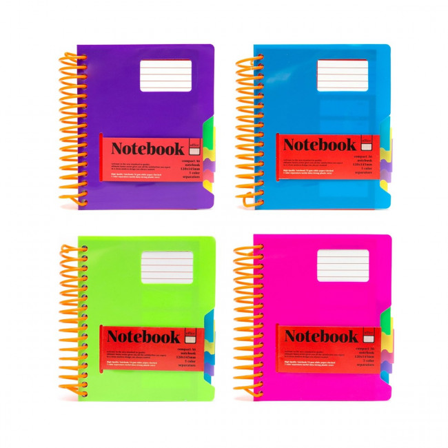 Записная книжка А6 клетка "Завитки" гребень, пластиковая обложка, с разделителями, AL813 (32)