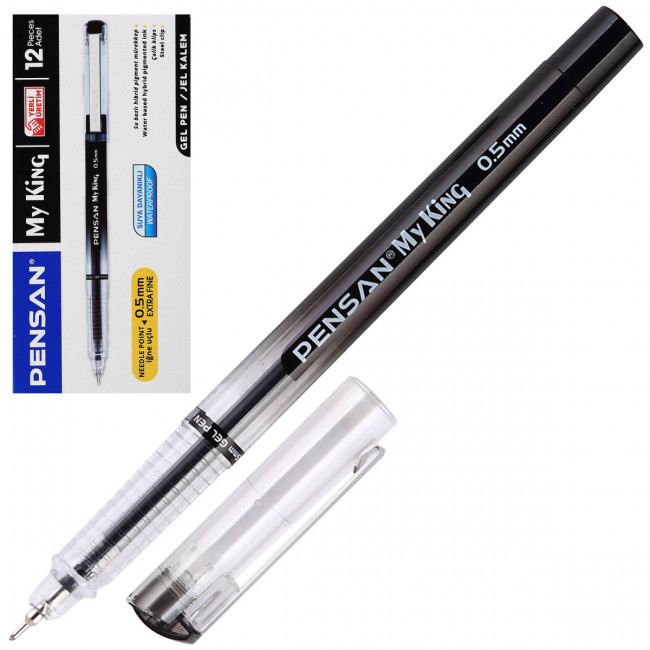 Ручка гелевая 0,5мм черная "MY KING gel", металлический клип, PENSAN/6405/12-ч (12)