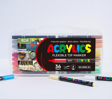 Набор акриловых маркеров ACRYLICS PREMIUM, кисть, 36 цв., в пластиквом пенале, BX9999-36