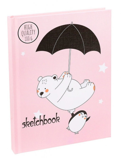 Скетчбук А5 Pink. Мишка (7БЦ, 96 л, 100г, лён+гл лам) 96-9318