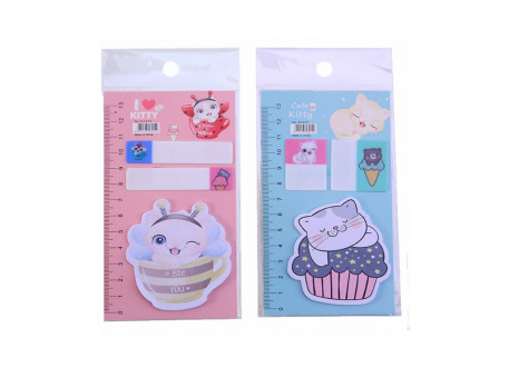 Набор закладок с клеевым краем I LOVE KITTY 8,5х14,3 см (2 блока из ПЭ по 7 листов, 1 фигурный блок из бумаги - 15 листов), ОПП-упаковка, Mazari