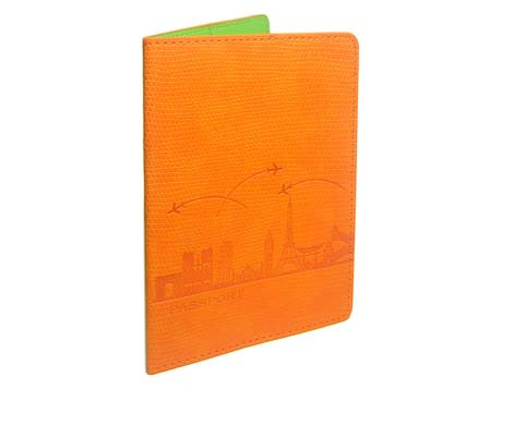 Обложка для паспорта  BP-264 "Путешествие" оранжевый, к/зам, змеин кожа (2/500)