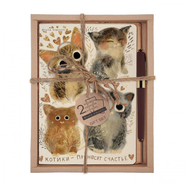 Подарочный набор: 2 тетради "Котики. Счастье"+ ручка, цвет чернил синий, BV/7-40-001/146-3