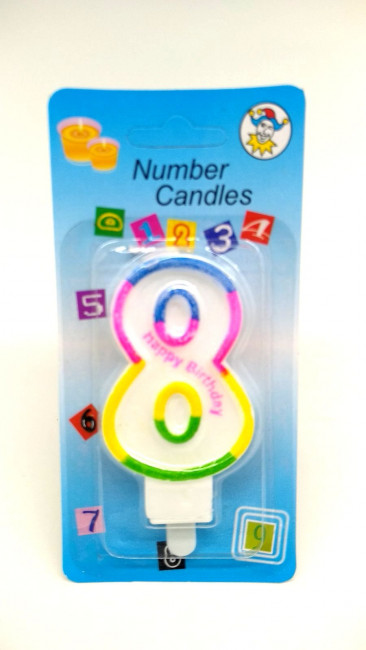 СВЕЧА цифра 8 с блеском 3-х цветная