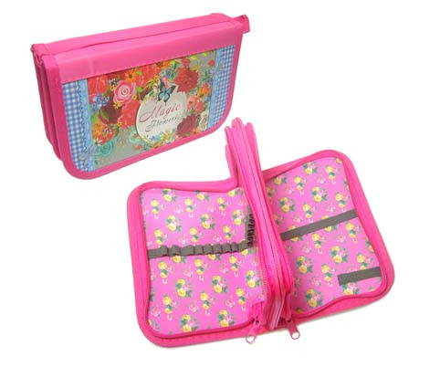 Пенал 2  отд. BO-189 INTELLIGENT "Цветы"  с внурт оформлением (1/120)