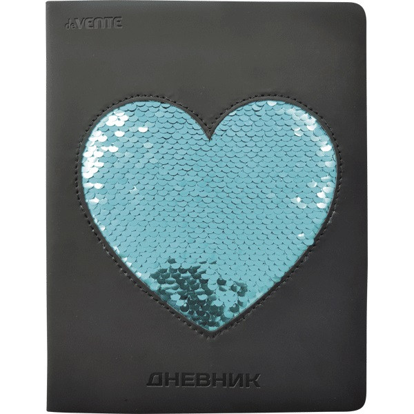 Дневник "deVENTE. Light blue Heart" универсальный блок, офсет 1 краска, белая бумага 80 г/м², твердая обложка из искусственной кожи с поролоном, вставка из пайеток, термо тиснение, отстрочка, 1 ляссе Дневник "deVENTE. Light blue Heart" универсальный блок, офсет 1 краска, белая бумага 80 г/м², твердая обложка из искусственной кожи с поролоном, вставка из пайеток, термо тиснение, отстрочка, 1 ляссе