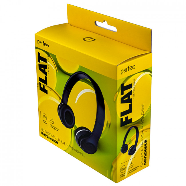 Наушники полноразмерные с микрофоном FLAT черные, Perfeo