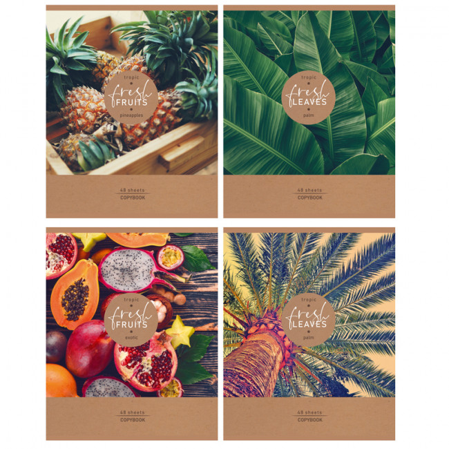 Тетрадь А5 48л. клетка "Tropic fresh" (ассорти), скоба, BG (8/56)