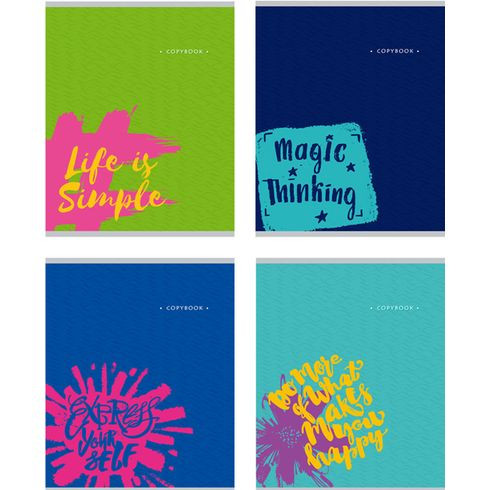 Тетрадь ученическая 48 л. в клетку "Яркие фразы" (ассорти) выборочный лак