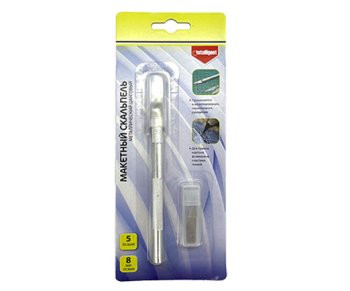 Нож канцеляр.  CZ-20653 "Макетный" металлический, 5 лезвий в комплекте (№11) с защитным колпачком, на блистере (1/24/480)