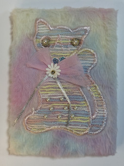 Блокнот детский А5 80л клетка"Розовый винтаж", меховая обложка с вышивкой и пайетками, MAG-1649