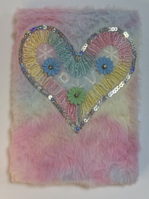 Блокнот детский А5 80л клетка"Розовый винтаж", меховая обложка с вышивкой и пайетками, MAG-1649