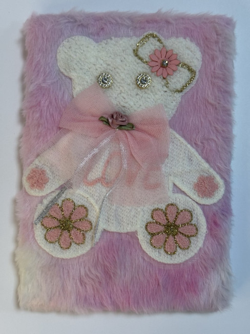 Блокнот детский А5 80л клетка"Розовый винтаж", меховая обложка с вышивкой и пайетками, MAG-1649