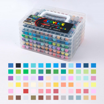 Набор акриловых маркеров ACRYLICS PREMIUM, кисть, 72 цв., в пластиквом пенале, BX9999-72