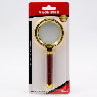 Лупа d-60мм 2X  золотоая оправа, ручка пластик под дерево, MAYLOTT/30060 (30)