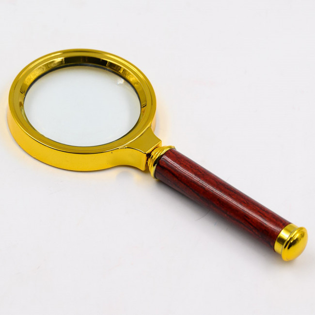 Лупа d-60мм 2X  золотоая оправа, ручка пластик под дерево, MAYLOTT/30060 (30)