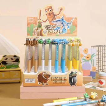 Ручка гелевая, синяя 0,5мм Магистр "Tung tung tung Sahur" , с поворотным механизмом, со стразами MP-170