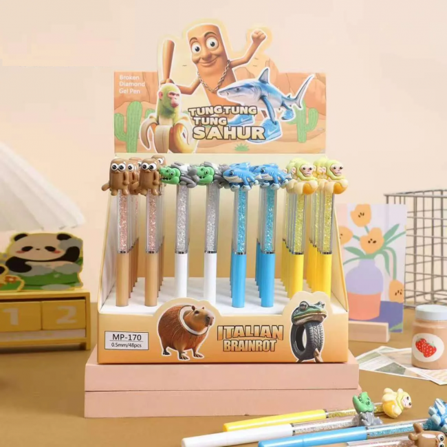 Ручка гелевая, синяя 0,5мм Магистр "Tung tung tung Sahur" , с поворотным механизмом, со стразами MP-170