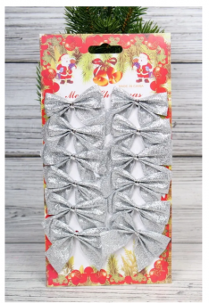 Елочное украшение 5,5см "Бантики" серебро, 12 шт, Микрос/ч54093