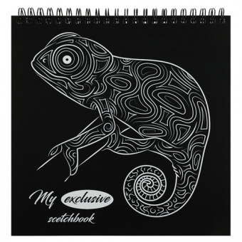 Скетчбук 194х194мм 24 л.белых + 24 л. черных "Хамелеон. My exclusive scetchbook." с обложкой-раскраской, на гребне, Проф-Пресс/120-8337