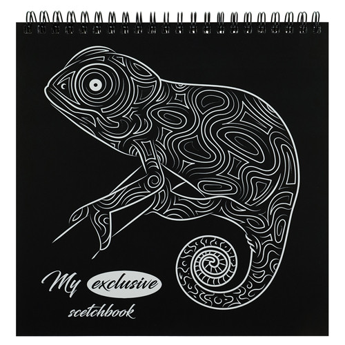 Скетчбук 194х194мм 24 л.белых + 24 л. черных "Хамелеон. My exclusive scetchbook." с обложкой-раскраской, на гребне, Проф-Пресс/120-8337