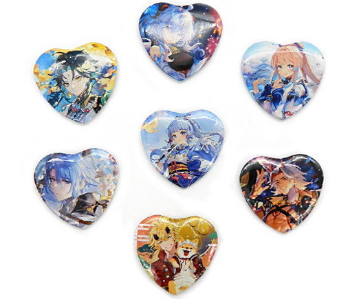 Значки JX-2 "Аниме персонажи" сердечки, диаметр 55мм, цвета ассорти, в ПВХ-пакете (10/1000)