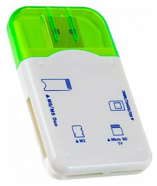Card Reader SD, MMC+Micro SD+MS+M2, зеленый, Perfeo/PF_4258