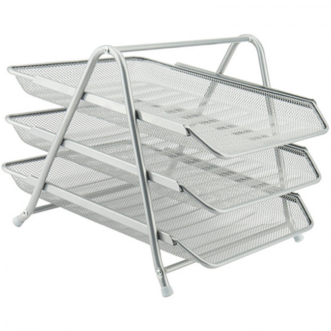 Лоток горизонтальный 3-в-1, метал, серебр, AXENT