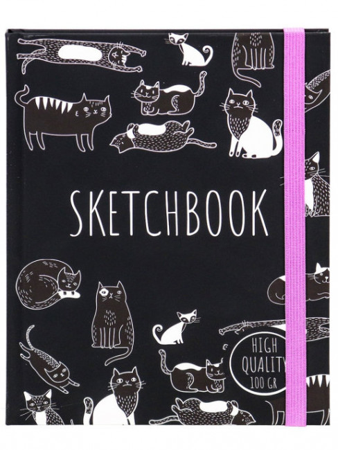 Скетчбук А5 Soft Touch Black&White. Коты (7БЦ, 64 л, 100 г, на резинке) 64-9328
