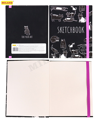 Скетчбук А5 Soft Touch Black&White. Коты (7БЦ, 64 л, 100 г, на резинке) 64-9328